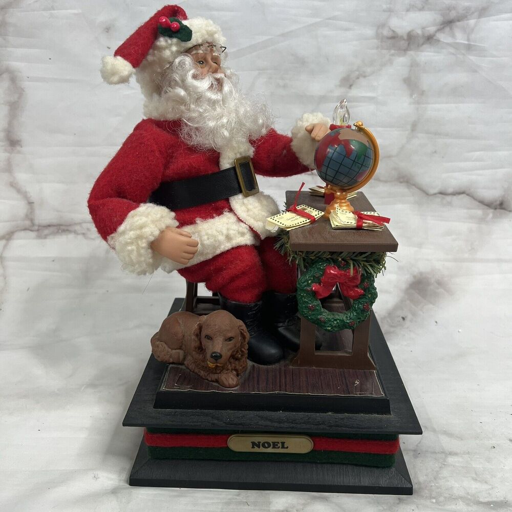 Vintage Holiday Creations Scene Santa Desk Globe Dog Musical Carols Lights 1993